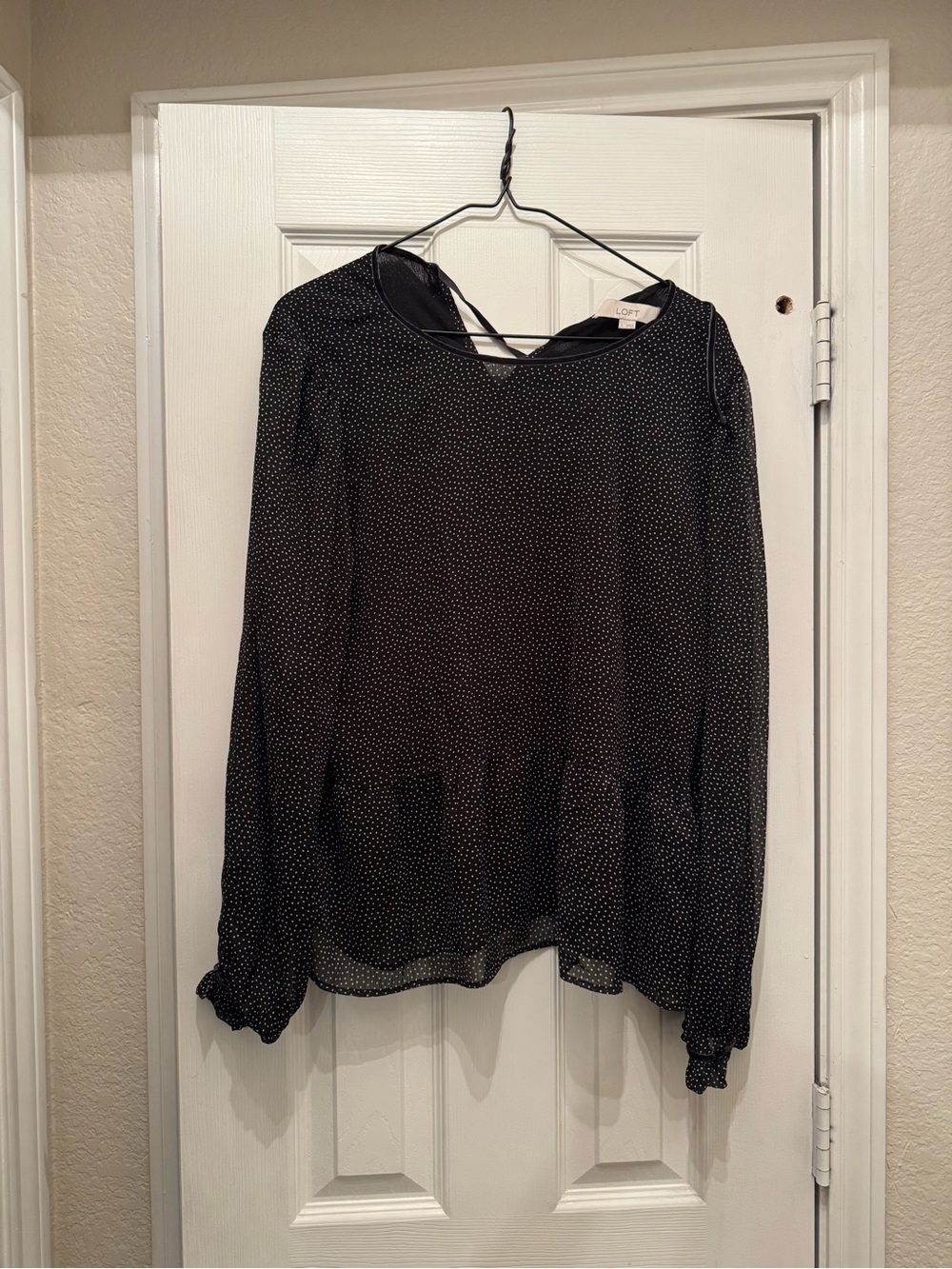 LOFT Black Polka Dot Long-Sleeve Blouse
